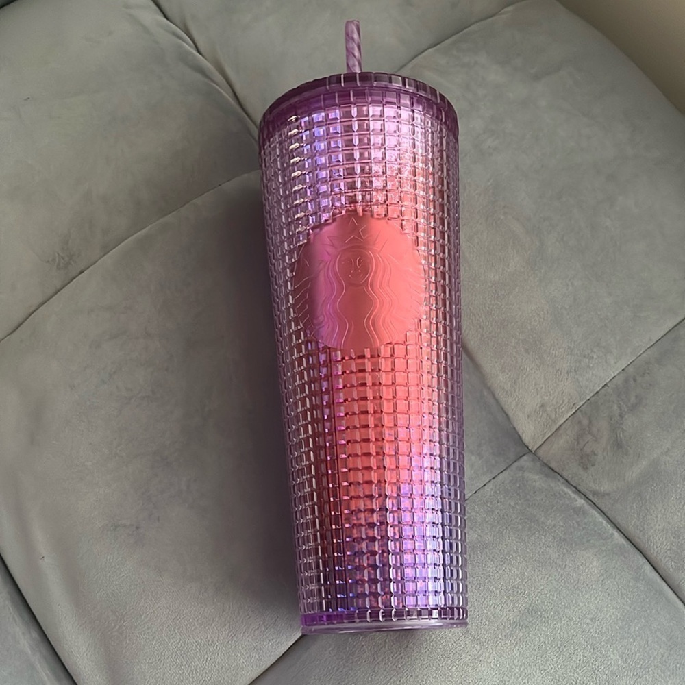 “Starbucks 2021 Summer Pink Purple Grid Tumbler Cold Cup 24 Oz”